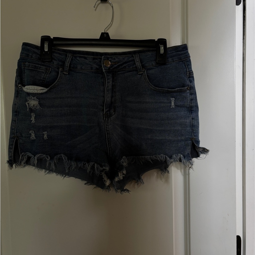 Blue Jean Shorts with Distressed Finish